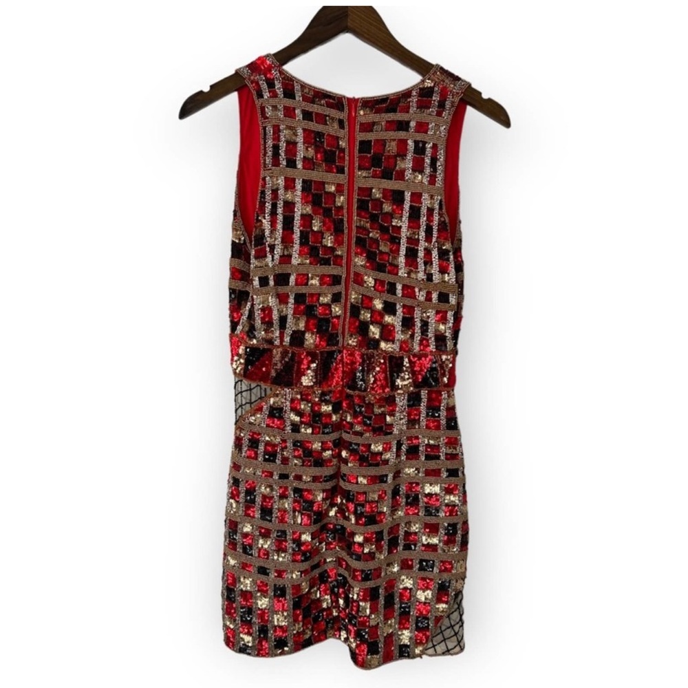 Revolve X by NBD Size S Haim Beaded Red, Black, Gold Dress with Mesh Panels - Picture 3 of 4